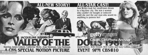 Television advertisement as appeared in the October 17, 1981 issue of TV Guide magazine. An ad for the made-for-TV movie, Jacqueline Susann's Valley...