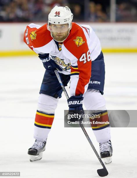 Jakub Kindl of the Florida Panthers plays in the game against the Colorado Avalanche at the Pepsi Center on March 3, 2016 in Denver, Colorado.