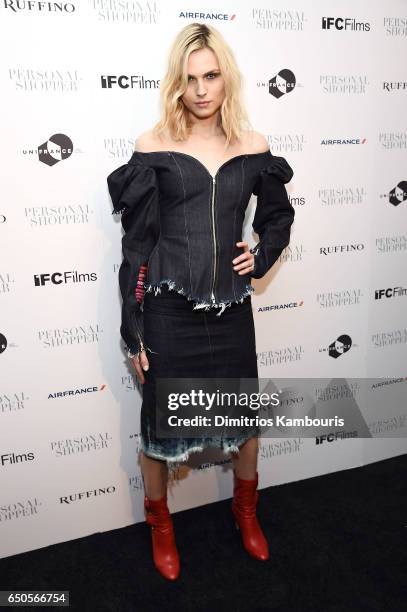 Model Andreja Pejic attends the "Personal Shopper" premiere at Metrograph on March 9, 2017 in New York City.