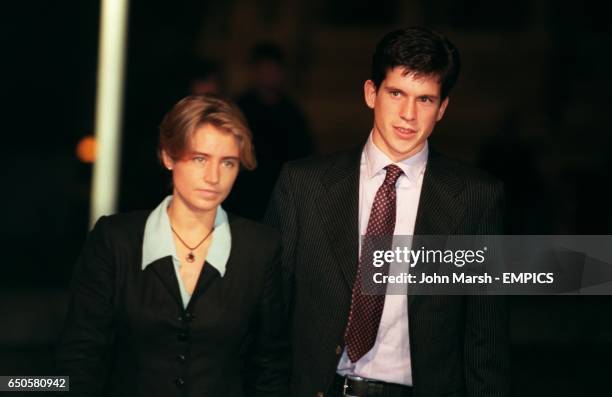 British tennis number one Tim Henman arrives with his girlfriend Lucy Heald