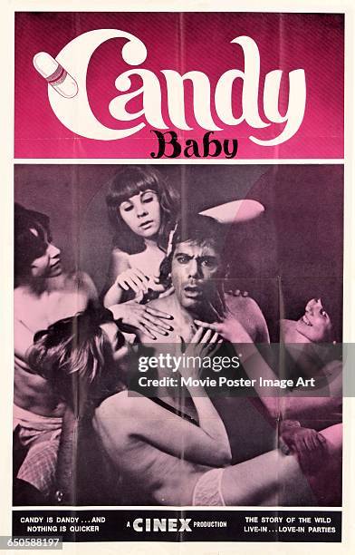 Image contains suggestive content.)A poster for the pornographic film 'Candy Baby', a Cinex production, 1969.