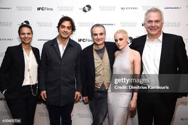 Producer Charles Gillibert and guests pose with Director Olivier Assayas and actress Kristen Stewart at the "Personal Shopper" premiere at Metrograph...