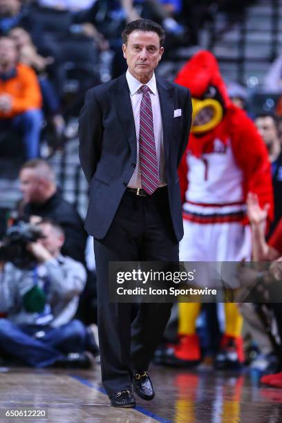 Louisville Cardinals head coach Rick Pitino during the first half of the 2017 New York Life ACC Tournament third round game between the Louisville...