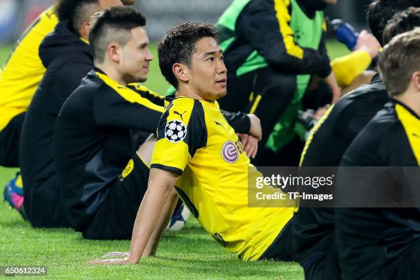 Shinji Kagawa of Borussia Dortmund looks on during the UEFA Champions League Round of 16: Second Leg match between Borussia Dortmund and SL Benfica...
