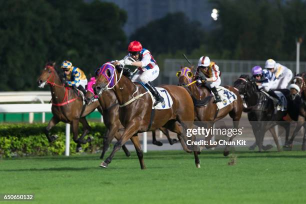 Jockey Neil Callan riding Anticipation wins the Race 10 Bulgari Excellent Handicap at Sha Tin racecourse on October 23, 2016 in Hong Kong, Hong Kong.