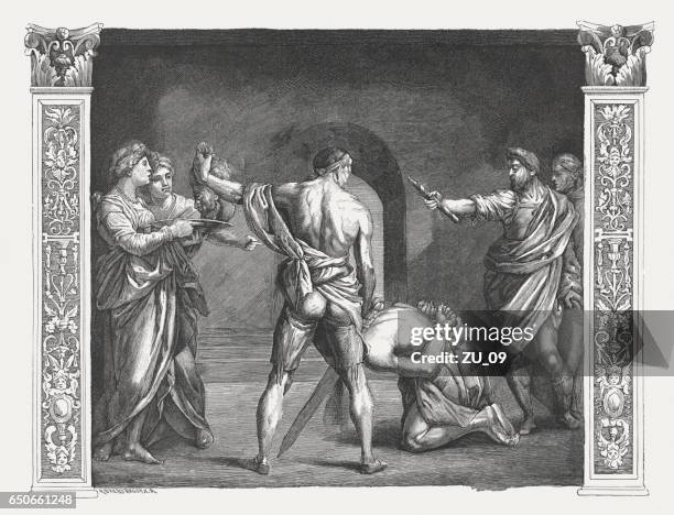beheading of st. john the baptist by andrea del sarto - judean princess stock illustrations