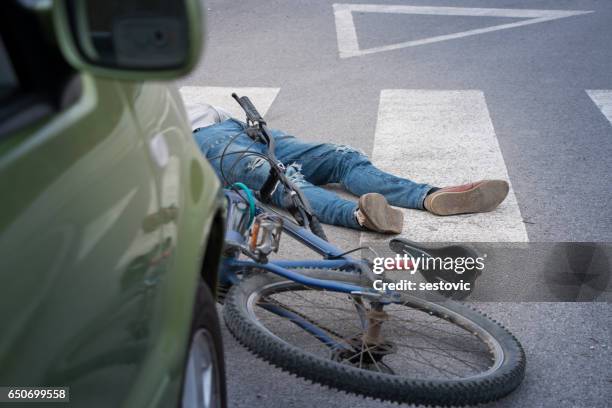 bicycle accident - bike pedestrian stock pictures, royalty-free photos & images