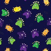 Cute little monsters seamless pattern Vector Illustration