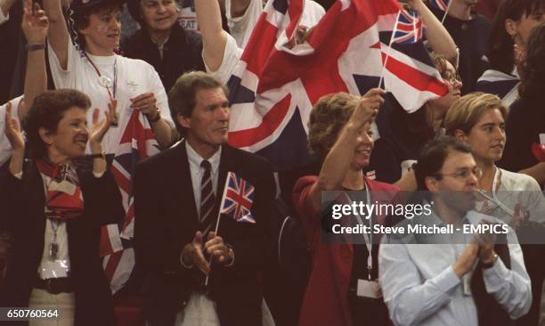 Tim Henman's family cheer him onto victory over Todd Martin. L-R: Mrs Henman, Mr Henman, his girlfriend's mother Mrs Heald and his girlfriend Lucy...