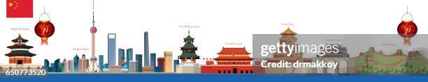 china-skyline - chinesische mauer stock-grafiken, -clipart, -cartoons und -symbole