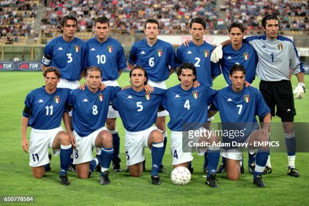 Italy team group L-R Back Row: Paolo Maldini, Christian Vieri, Paolo Negro, Christian Panucci, Simone Inzaghi, Gianluigi Buffon L-R Front Row:...