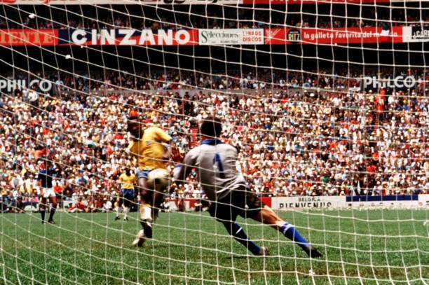 Brazil's Pele sees his shot saved by Italy goalkeeper Enrico Albertosi