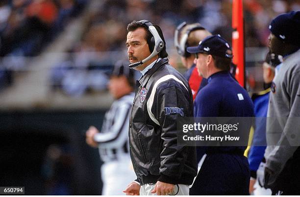 Head Coach Jeff Fisher of the Tennessee Titans watches the action from the sidelines during the game against the Philadelphia Eagles at the Veterans...