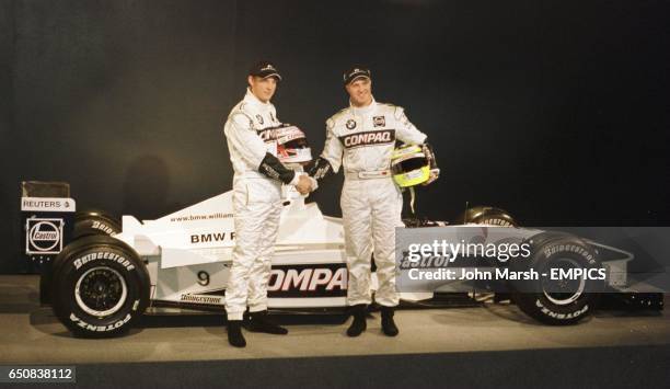 New teammates Jenson Button and Ralf Schumacher with the new Williams F1 car