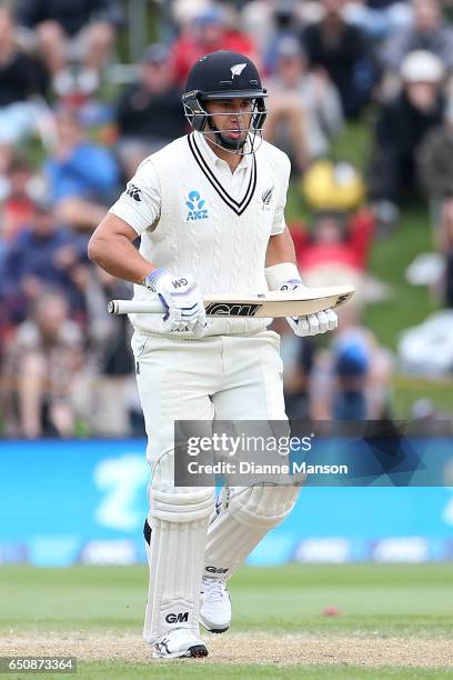 Ross Taylor of New Zealand bats during day three of the First Test match between New Zealand and South Africa at University Oval on March 10, 2017 in...