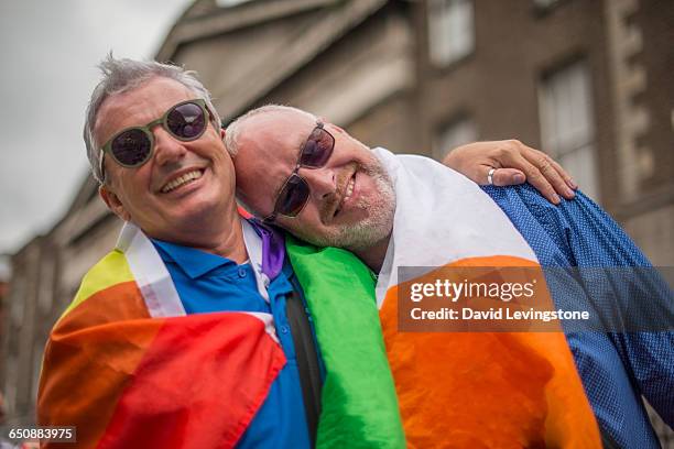 gay pride parade - gay flag stock-fotos und bilder