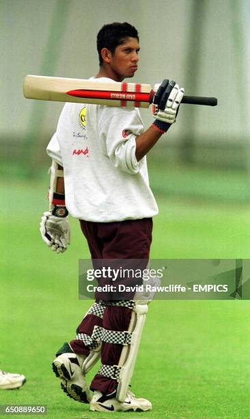 West Indies' Ramnaresh Sarwan during net training at Lords today