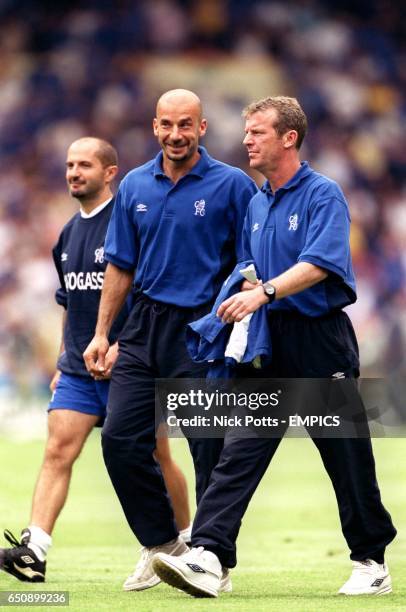 Chelsea's management team Antonio Pintus, fitness coach. Gianluca Vialli, manager and Graham Rix, assistant manager