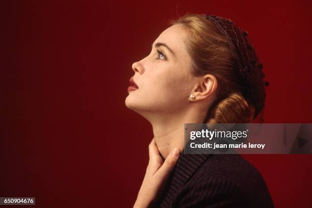 French actress Emmanuelle Beart on the set of "Une Femme Française" , by French director, screenwriter and actor Regis Wargnier.