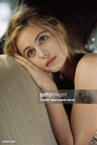 French actress Emmanuelle Beart on the set of "Une Femme Française" , by French director, screenwriter and actor Regis Wargnier.