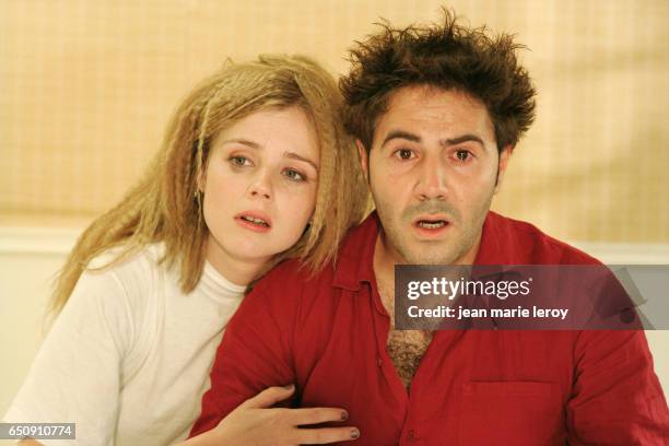 French actors Isabelle Carre and Jose Garcia on the set of La Mort du Chinois, by French director, screenwriter and actor Jean-Louis Benoît.
