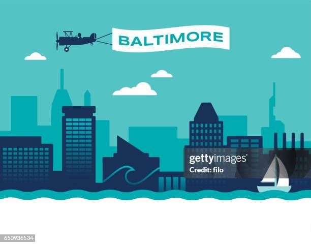 baltimore skyline - vapor trail stock illustrations