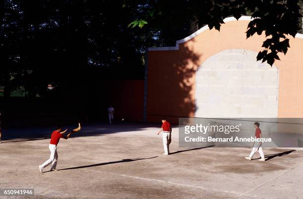 The Basque sport of pelote, also known as pilota or pelota, and in America called jai alai.