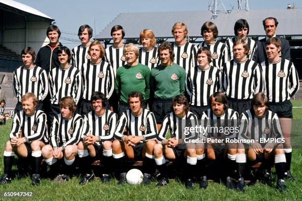 Newcastle United team group: coach Keith Burkinshaw, Tommy Gibb, David Young, Alex Reid, Pat Howard, Irving Nattrass, Jimmy Smith, manager Joe...