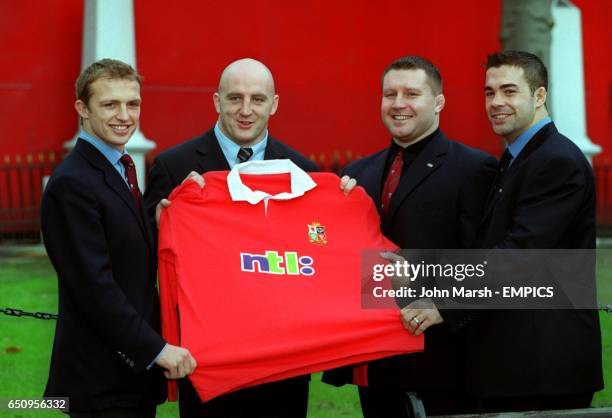 Representatives of the four home nations with a replica of the shirts they will be wearing on the British Lions 2001 tour of Australia : England's...