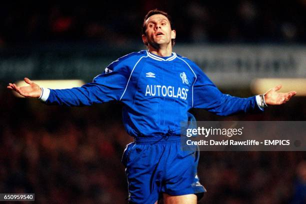 Chelsea's Gustavo Poyet celebrates scoring the fourth goal