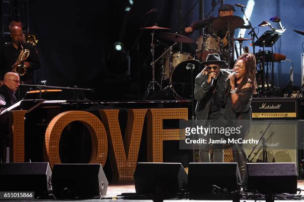 Anthony Hamilton and Catherine Russell perform onstage during "Love Rocks NYC! A Change is Gonna Come: Celebrating Songs of Peace, Love and Hope" A...