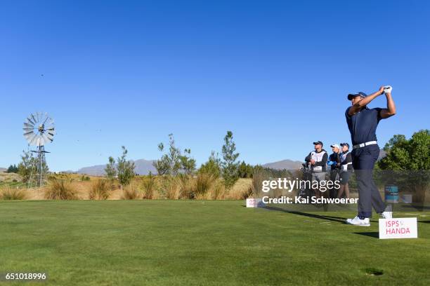 Dimitrios Papadatos of Australia tees off during day two of the New Zealand Open at The Hills on March 10, 2017 in Queenstown, New Zealand.