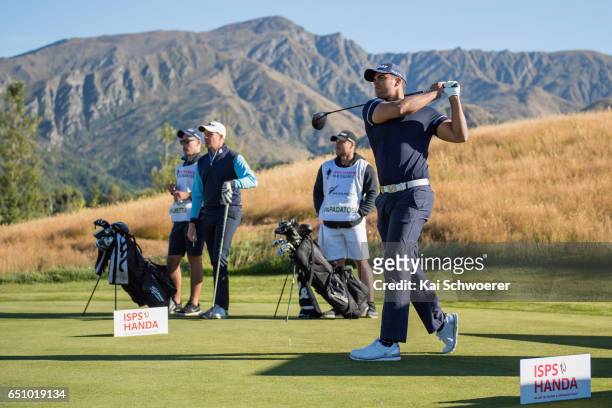 Dimitrios Papadatos of Australia tees off during day two of the New Zealand Open at The Hills on March 10, 2017 in Queenstown, New Zealand.