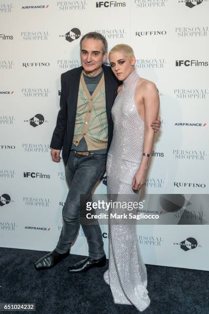Filmmaker Olivier Assayas and Actress Kristen Stewart attends the "Personal Shopper" New York Premiere at Metrograph on March 9, 2017 in New York...