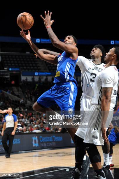 Roscoe Smith of the Delaware 87ers goes to the basket during the game against the Austin Spurs on March 9, 2017 at the AT&T Center in San Antonio,...