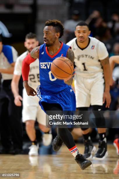 Russ Smith of the Delaware 87ers handles the ball during the game against the Austin Spurs on March 9, 2017 at the AT&T Center in San Antonio, Texas....