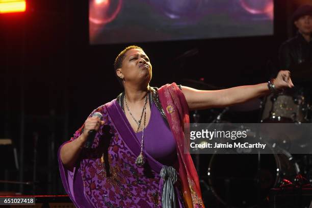 Singer Lisa Fischer performs onstage during "Love Rocks NYC! A Change is Gonna Come: Celebrating Songs of Peace, Love and Hope" A Benefit Concert for...