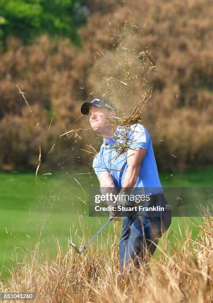 David Horsey of England plays a shot during the second round of the Hero Indian Open at Dlf Golf and Country Club on March 10, 2017 in New Delhi,...