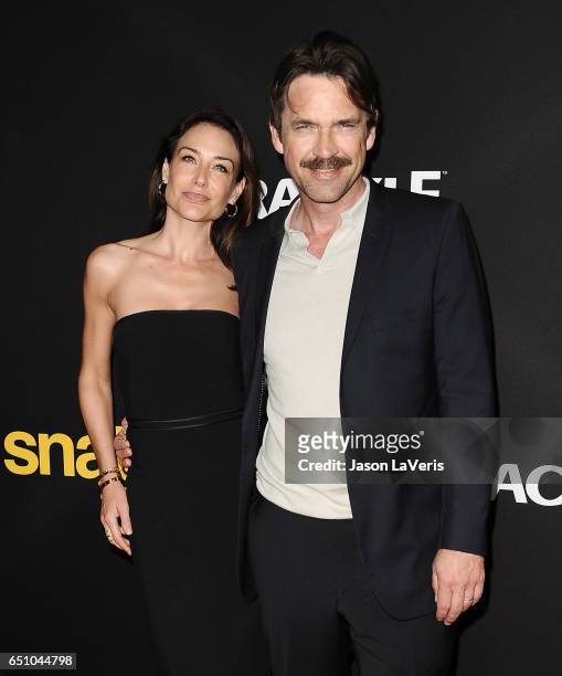 Actress Claire Forlani and actor Dougray Scott attend the premiere of "Snatch" at Arclight Cinemas Culver City on March 9, 2017 in Culver City,...