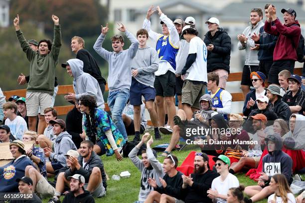 Supporters react during day three of the First Test match between New Zealand and South Africa at University Oval on March 10, 2017 in Dunedin, New...