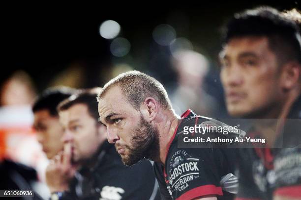 Simon Mannering of the Warriors looks on during the round two NRL match between the New Zealand Warriors and the Melbourne Storm at Mt Smart Stadium...