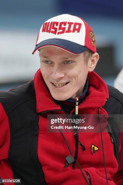 Konstantin Kurokhtin from Russia reacts during the World Wheelchair Curling Championship 2017 - test event for PyeongChang 2018 Winter Olympic Games...