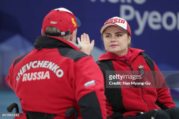 Daria Shchukina from Russia reacts during the World Wheelchair Curling Championship 2017 - test event for PyeongChang 2018 Winter Olympic Games at...