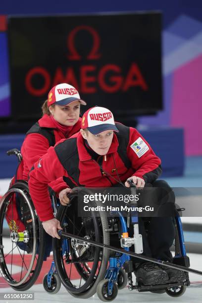 Konstantin Kurokhtin from Russia delivers a stone during the World Wheelchair Curling Championship 2017 - test event for PyeongChang 2018 Winter...