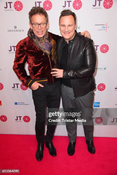 German designer Guido Maria Kretschmer and his husband Frank Mutters attend the JT Touristik Pink Carpet party at Hotel De Rome on March 9, 2017 in...