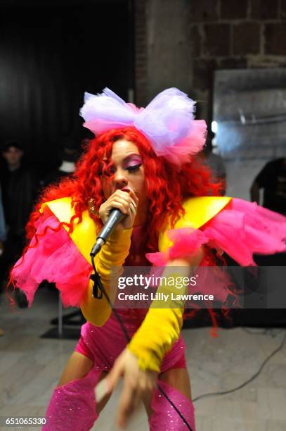 Musician Laila V performs at Karen Bystedt's "Kings And Queens" exhibition on March 9, 2017 in Los Angeles, California.