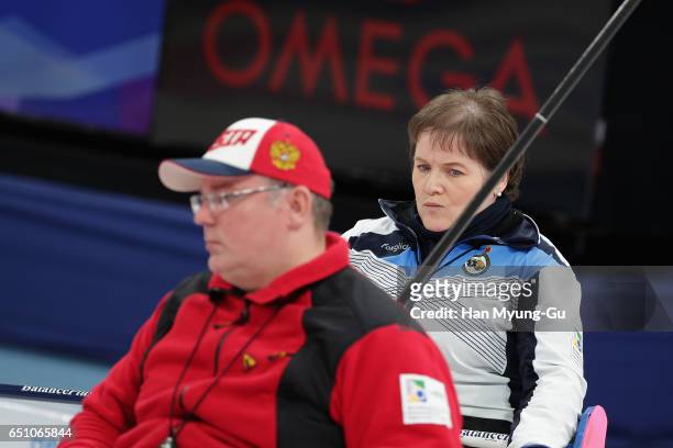 Aileen Neilson from Scotland reacts during the World Wheelchair Curling Championship 2017 - test event for PyeongChang 2018 Winter Olympic Games at...
