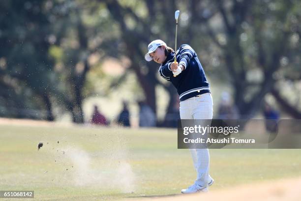 Erina Hara of Japan hits her second shot on the 1st hole during the first round of the Yokohama Tire PRGR Ladies Cup at the Tosa Country Club on...