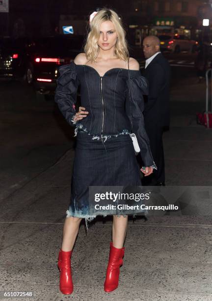 Model Andreja Pejic is seen arriving to the 'Personal Shopper' premiere at Metrograph on March 9, 2017 in New York City.