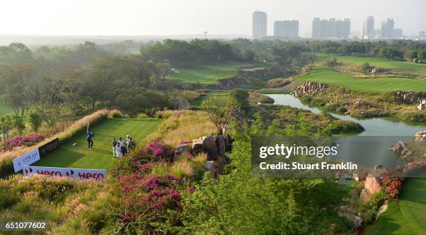 General view of the 16th hole during the second round of the Hero Indian Open at Dlf Golf and Country Club on March 10, 2017 in New Delhi, India.